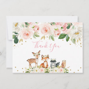 Girl Woodland Baby Dusche Blush Floral Vielen Dank Dankeskarte