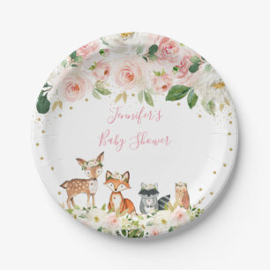 Girl Woodland Babydusche Blush Floral Pappteller