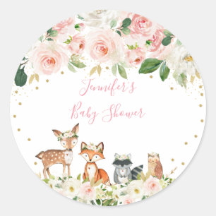 Girl Woodland Babydusche Blush Floral Runder Aufkleber
