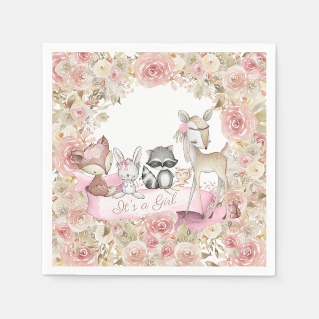 Girl Woodland Babydusche Serviette (Vorderseite)
