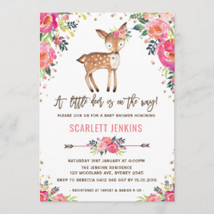Girl Woodland Deer Baby Dusche Einladung Floral
