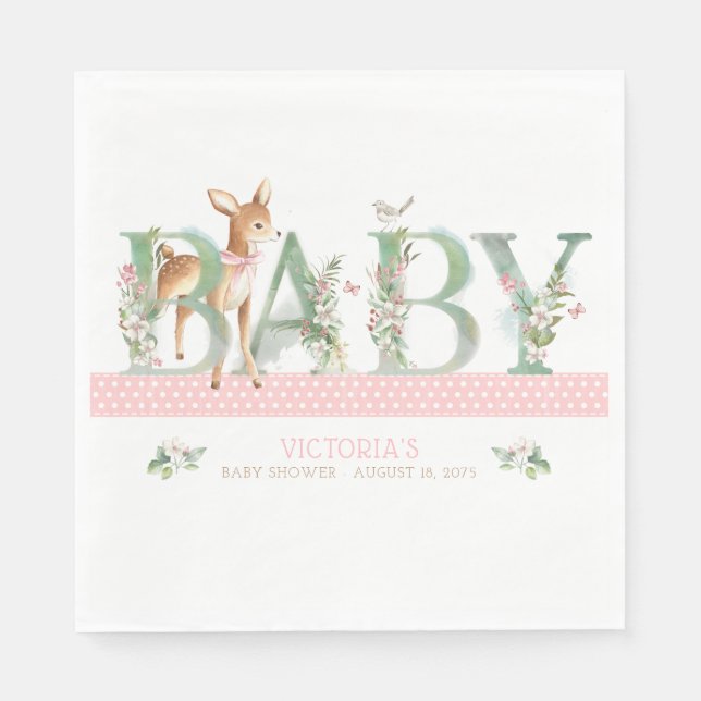 Girl Woodland Deer Baby Duschpapier Napkins Serviette (Vorderseite)