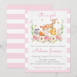 Girl Woodland Deer Baby Shower Einladung
