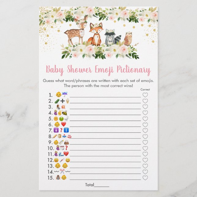 Girl Woodland Floral Emoji Pictionary Showspiel (Vorderseite)