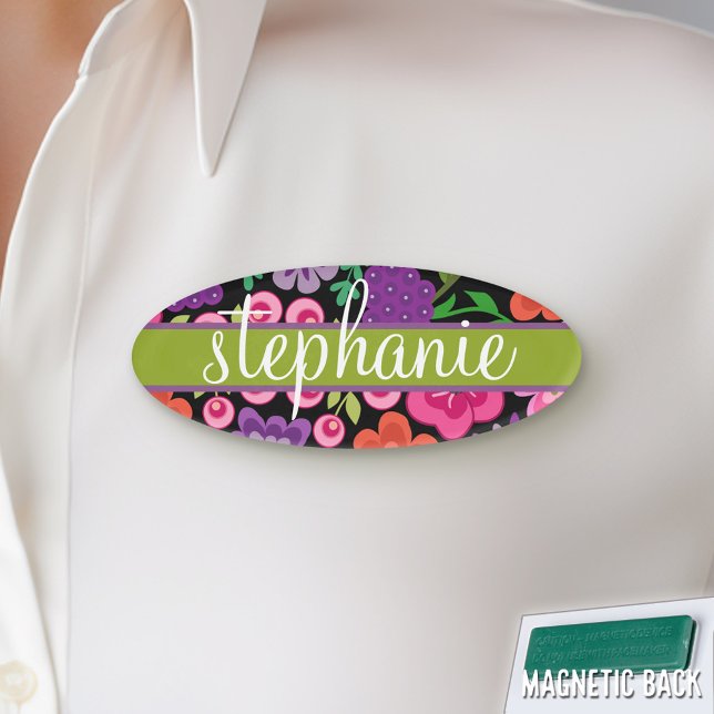 Girle-Blume mit Niedlicher Schrift - bunt Namenschild (Custom Name Tag)