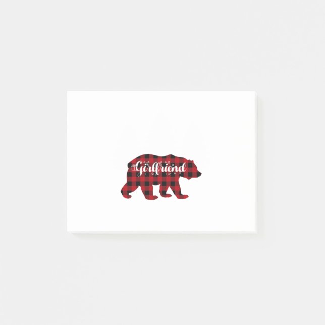 Girlfriend Bear Buffalo Red Kariert Matching Famil Post-it Klebezettel (Vorderseite)