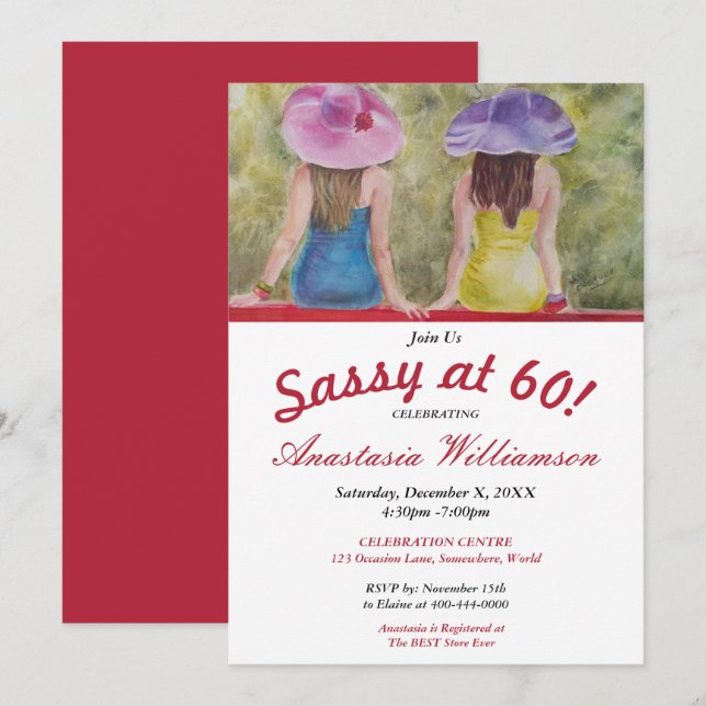 GIRLFRIEND BESTIES SASSY BEI 60 PARTY EINLADUNGEN (Vorne/Hinten)