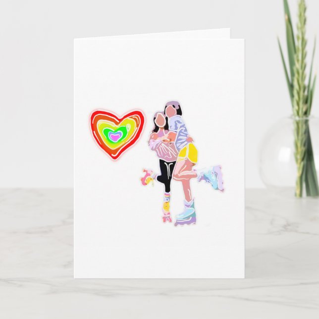 Girlfriends Roller Skate Rainbow Heart Karte (Vorderseite)