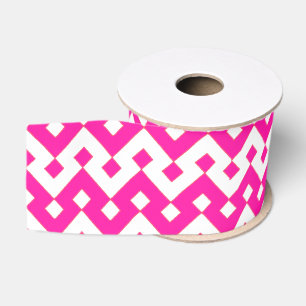 Girlie Candy Pink, White Zigzags Grosgrain Ribbon Ripsband