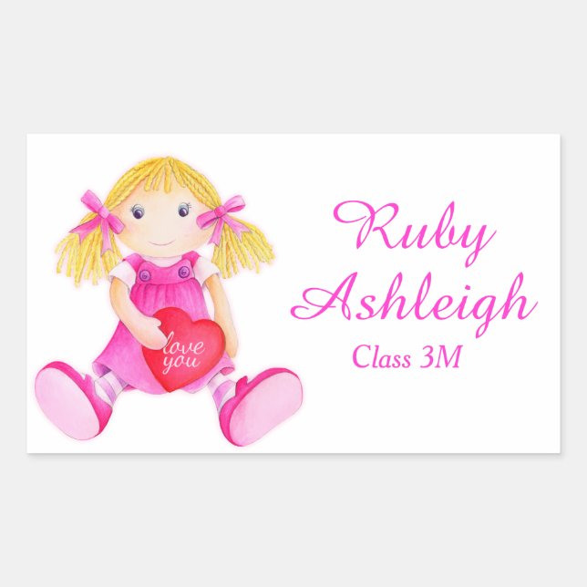 Girlie Doll art kids school book sticker (Vorderseite)
