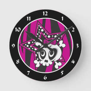 Girlie Emo Schädel Runde Wanduhr