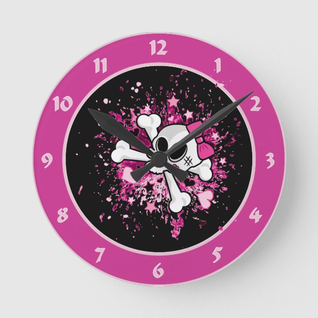 Girlie Skull Runde Wanduhr (Vorderseite)