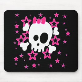 Girlie White Skull Cartoon Black Mousepad