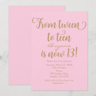 Girls 13. Geburtstagsparty Einladungen Pink & Gold