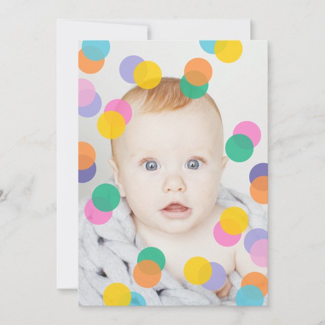 Girl's 1. Geburtstag Foto Confetti Einladung (Vorderseite)