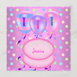 Girls 1. Geburtstag Party Balloons Cake Streamer Einladung
