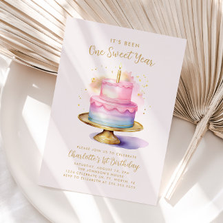 Girl's 1. Geburtstag Party Cake Einladung
