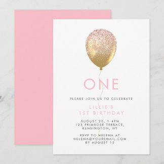 Girl's 1. Geburtstag Pink & Gold Party Einladung