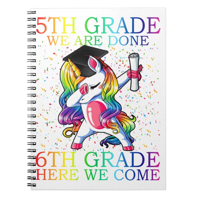 Girls 5th Grade Abschluss Magical Unicorn Geschenk Notizblock (Vorderseite)