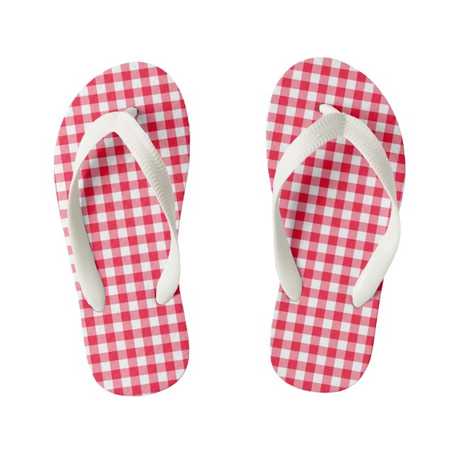 Girls Adorable Red Gingham Flip Flops (Fußbett)