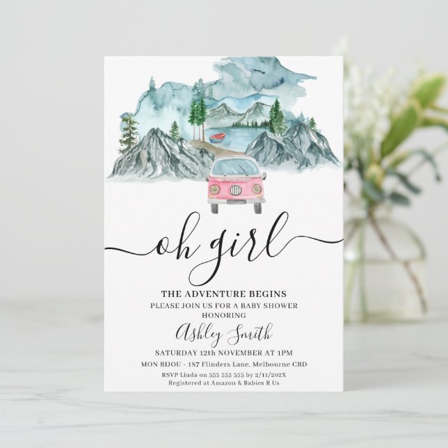 Girls Adventure fängt Wilderness Baby Dusche an Einladung (Stehend Vorderseite)
