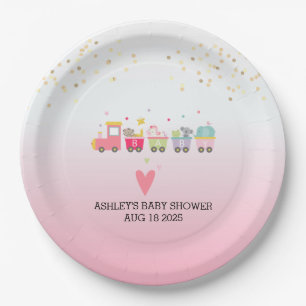 Girls Animal Train Book Theme Pink Paper Plate Pappteller