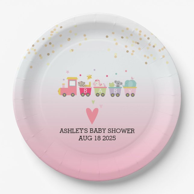 Girls Animal Train Book Theme Pink Paper Plate Pappteller (Vorderseite)