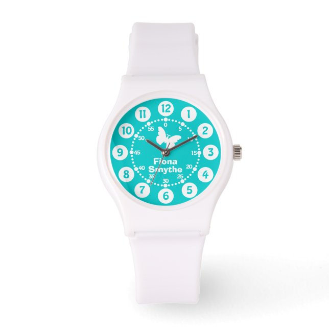 Girls aqua aquamarin & weiß Ganzname Armbanduhr (Vorderseite)