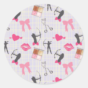 Girls Archery - Girly Hearts and Makeup Runder Aufkleber