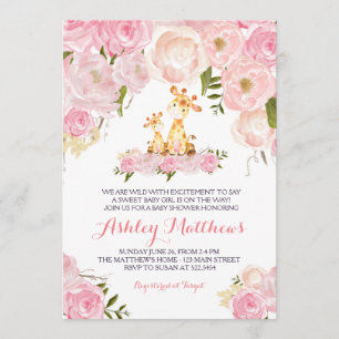 Girls Baby Giraffe Baby Shower Einladungen