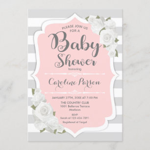 Girls Baby Shower Einladung - Pink Gray