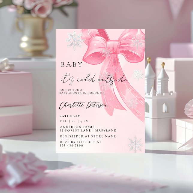 Girl's Baby Shower pine trees Winter Bow coquette Einladung (Von Creator hochgeladen)