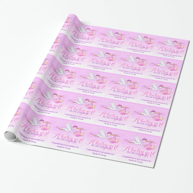 Girls Baby shower stork art pattern gift wrap Geschenkpapier (Ungerollt)