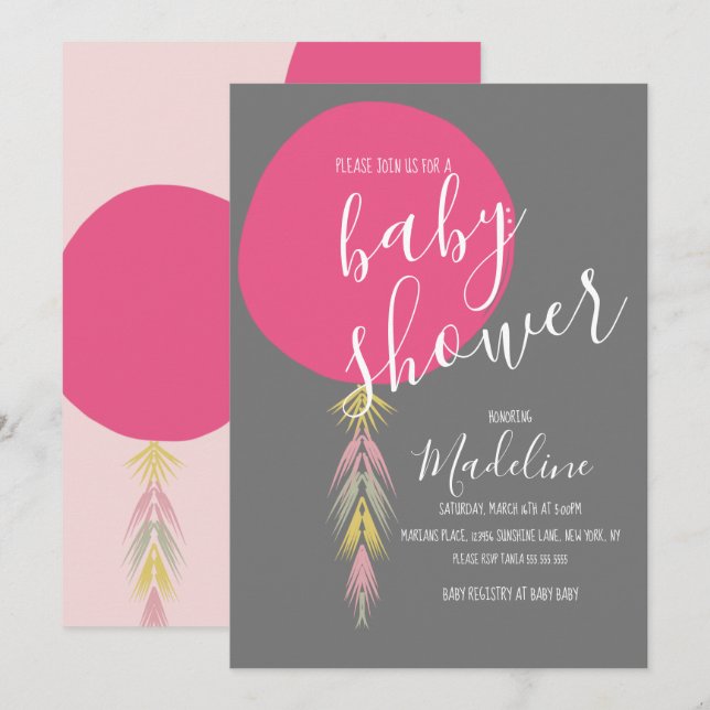 Girls Baby Shower Tassel Boho Balloon Einladung (Vorne/Hinten)