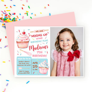 Girls Backen Party Cupcake Geburtstag Foto Einladung