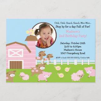 Girls Barn Animal Fun Photo Birthday Invitation Einladung