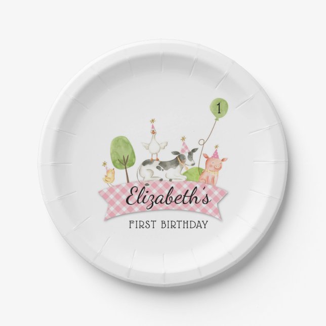 Girls Barnyard Birthday Party  Pappteller (Vorderseite)