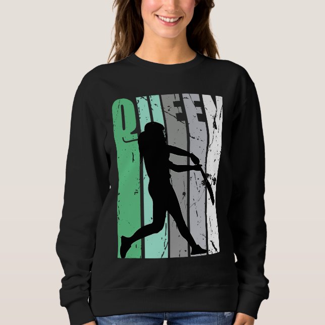 Girls Baseball Queen Softball Retro Graphic Green Sweatshirt (Vorderseite)