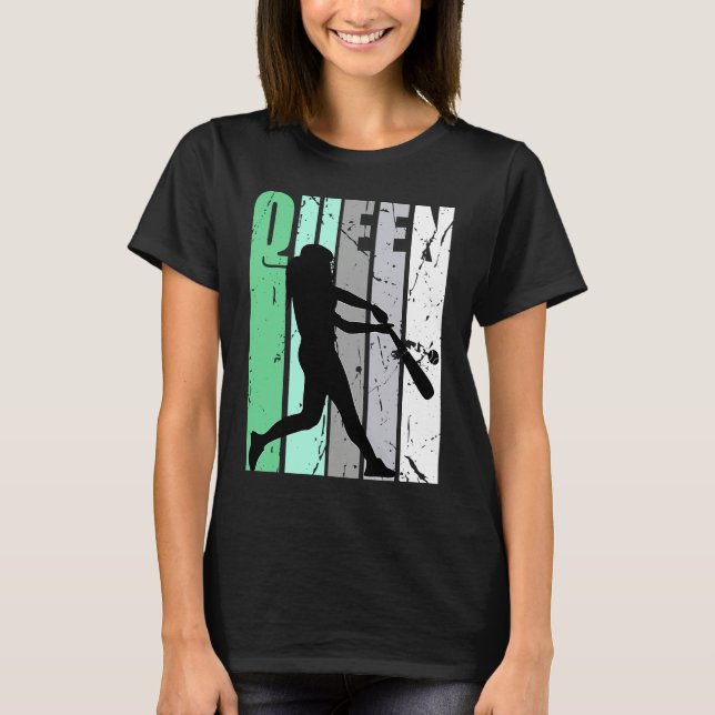 Girls Baseball Queen Softball Retro Graphic Green T-Shirt (Vorderseite)