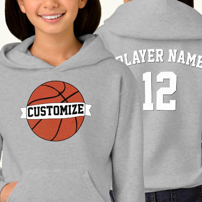 Girls Basketball Custom Team Player Nom et numéro (Girls basketball team hoodie with custom team name, player name and player jersey number.)