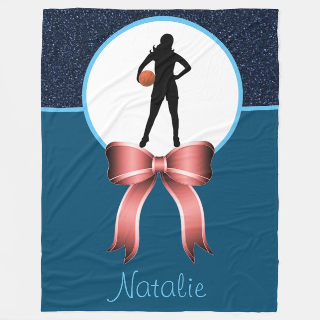 Girls Basketball Glitzer und Bow Fleece Blanket (Vorderseite)