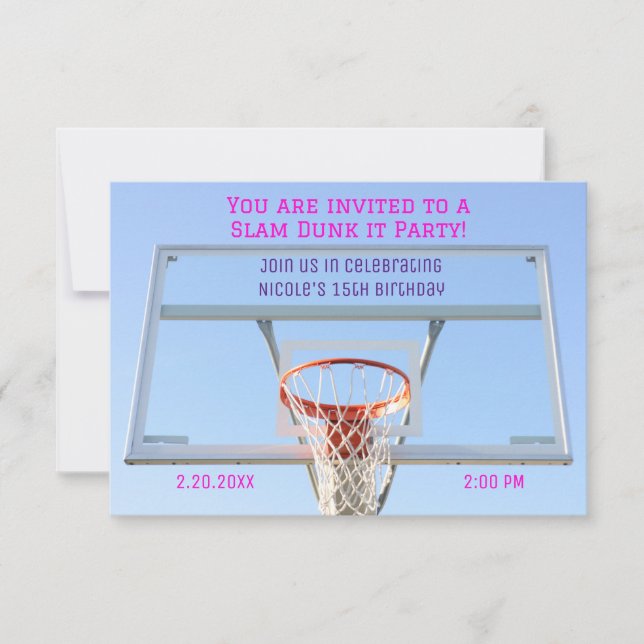 Girls Basketball Hoop Geburtstag Einladung (Vorderseite)