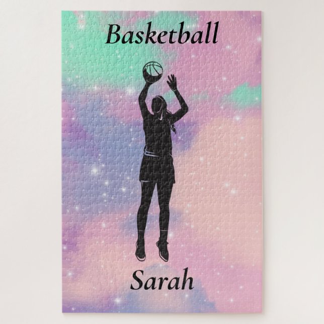 Girls Basketball mit Wasserfarbenhintergrund Mädch (Vertikal)