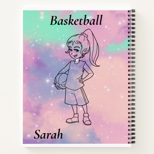 Girls Basketball mit Wasserfarbenhintergrund Mädch Notizbuch (Rückseite)