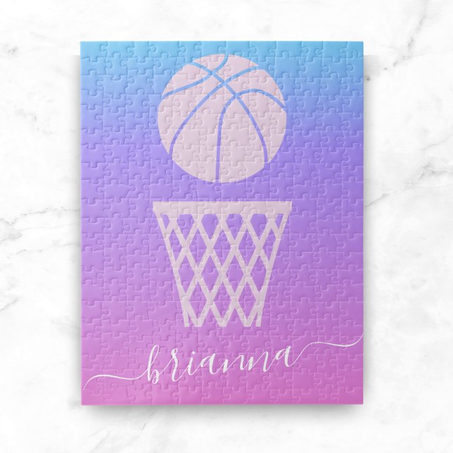 Girls Basketball Pink Lila Ombre Gradient & Name (Von Creator hochgeladen)