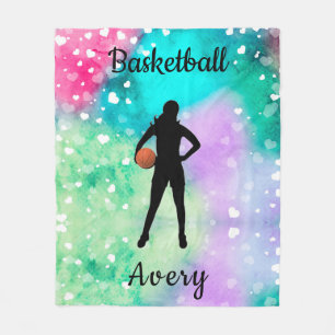 Girls Basketball Wasserfarbe mit schwimmenden Herz Fleecedecke