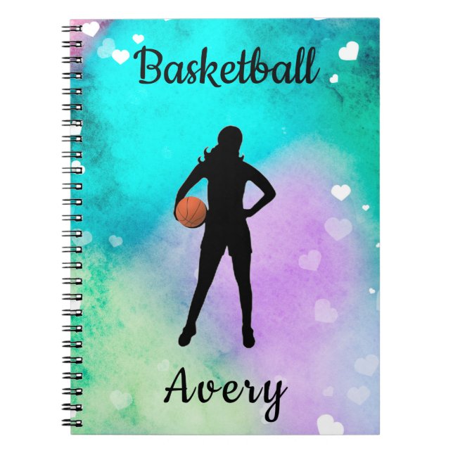Girls Basketball Wasserfarbe mit schwimmenden Herz Notizblock (Vorderseite)