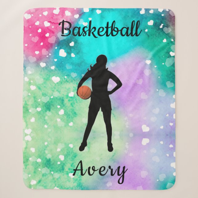 Girls Basketball Wasserfarbe mit schwimmenden Herz Sherpadecke (Vorderseite)