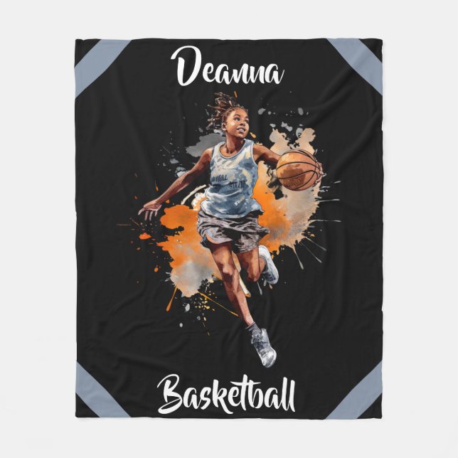Girls Basketball Wasserfarbe Personalisiert Fleecedecke (Vorderseite)