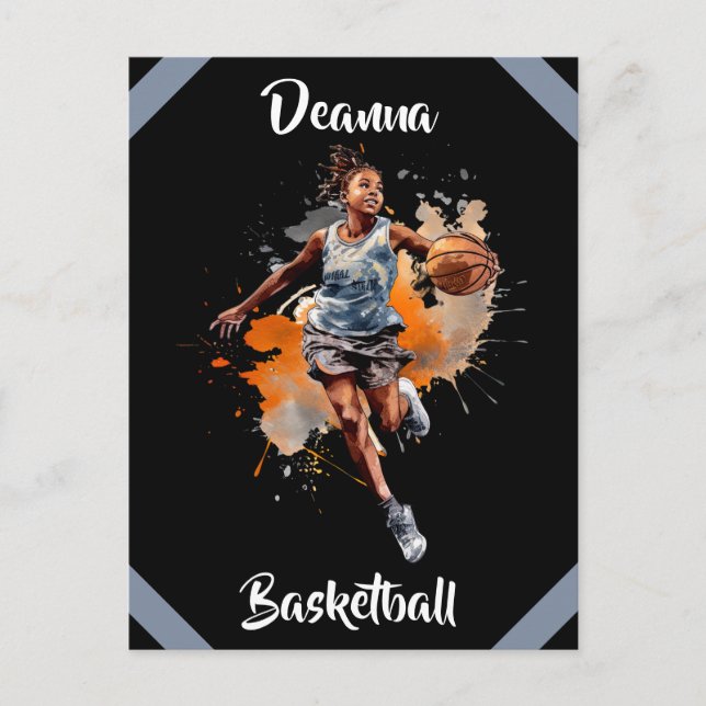 Girls Basketball Wasserfarbe Personalisiert Postkarte (Vorderseite)